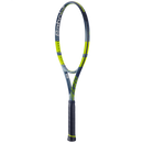 Raquette de tennis Babolat Pure Aero vue de profil avec cadre aérodynamique Aeromodular4 et plan de cordage optimisé FSI Spin, conçue pour générer un topspin puissant et une frappe agressive.
