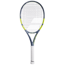 Raquette de tennis Babbolat Pure Aero Lite vue de profil avec cadre aérodynamique Aeromodular4 et plan de cordage 16x19 conçu pour générer un topspin puissant avec une grande maniabilité.