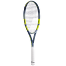 Raquette de tennis Babbolat Pure Aero Lite vue de profil avec cadre aérodynamique Aeromodular4 et plan de cordage 16x19 conçu pour générer un topspin puissant avec une grande maniabilité.