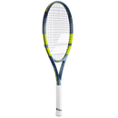 Raquette de tennis Babolat Pure Aero Junior 26 cordée avec cadre aérodynamique et plan de cordage ouvert 16x19, conçue pour juniors recherchant spin et contrôle.