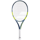 Raquette de tennis Babolat Pure Aero Junior 25 cordée avec cadre aérodynamique et plan de cordage ouvert 16x17, conçue pour jeunes joueurs recherchant spin et contrôle.