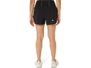 Short de course Asics ROAD 3.5 po pour femme avec tissu à séchage rapide, trois poches intégrées à la ceinture, boucle de rangement et détails réfléchissants pour la course sur route et l'entraînement.
