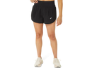 Short de course Asics ROAD 3.5 po pour femme avec tissu à séchage rapide, trois poches intégrées à la ceinture, boucle de rangement et détails réfléchissants pour la course sur route et l'entraînement.