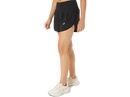 Short de course Asics ROAD 3.5 po pour femme avec tissu à séchage rapide, trois poches intégrées à la ceinture, boucle de rangement et détails réfléchissants pour la course sur route et l'entraînement.