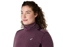 Chandail de course Asics NAGINO Run Winter LS pour femme avec tissu brossé à séchage rapide, col montant, panneaux en mesh respirants et passe-pouces, conçu pour la course par temps frais et hivernal.