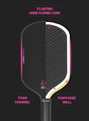 Luzz Glider 2026 raquette de pickleball hybride 16 mm noire et rose