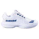 Chaussure de tennis Babolat Jet Tere 2 Wimbledon blanche et bleu légère avec semelle Michelin Premium pour joueurs rapides