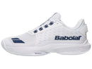 Chaussure de tennis Babolat Jet Tere 2 Wimbledon blanche et bleu légère avec semelle Michelin Premium pour joueurs rapides