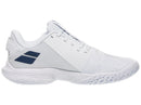Chaussure de tennis Babolat Jet Tere 2 Wimbledon blanche et bleu légère avec semelle Michelin Premium pour joueurs rapides