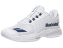 Chaussure de tennis Babolat Jet Tere 2 Wimbledon blanche et bleu légère avec semelle Michelin Premium pour joueurs rapides