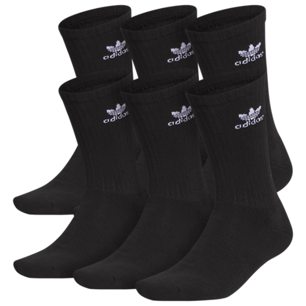 Six paires de chaussettes adidas Trefoil noires avec logo blanc, conçues pour offrir confort, maintien et gestion de l’humidité.