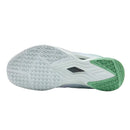 Chaussures de badminton Yonex AERUS Z blanc et vert, ultralégères avec amorti POWER CUSHION+ et semelle Radial Blade pour adhérence intérieure.