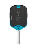 Raquette de pickleball Selkirk SLK Geo Elongated Bleu en fibre de carbone brute T700 avec surface texturée Raw Spin Technology pour plus d'effets et de contrôle.