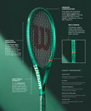 Raquette de tennis Wilson Blade 98 18x20 V10 verte offrant contrôle précis, stabilité et sensations avancées pour joueurs compétitifs