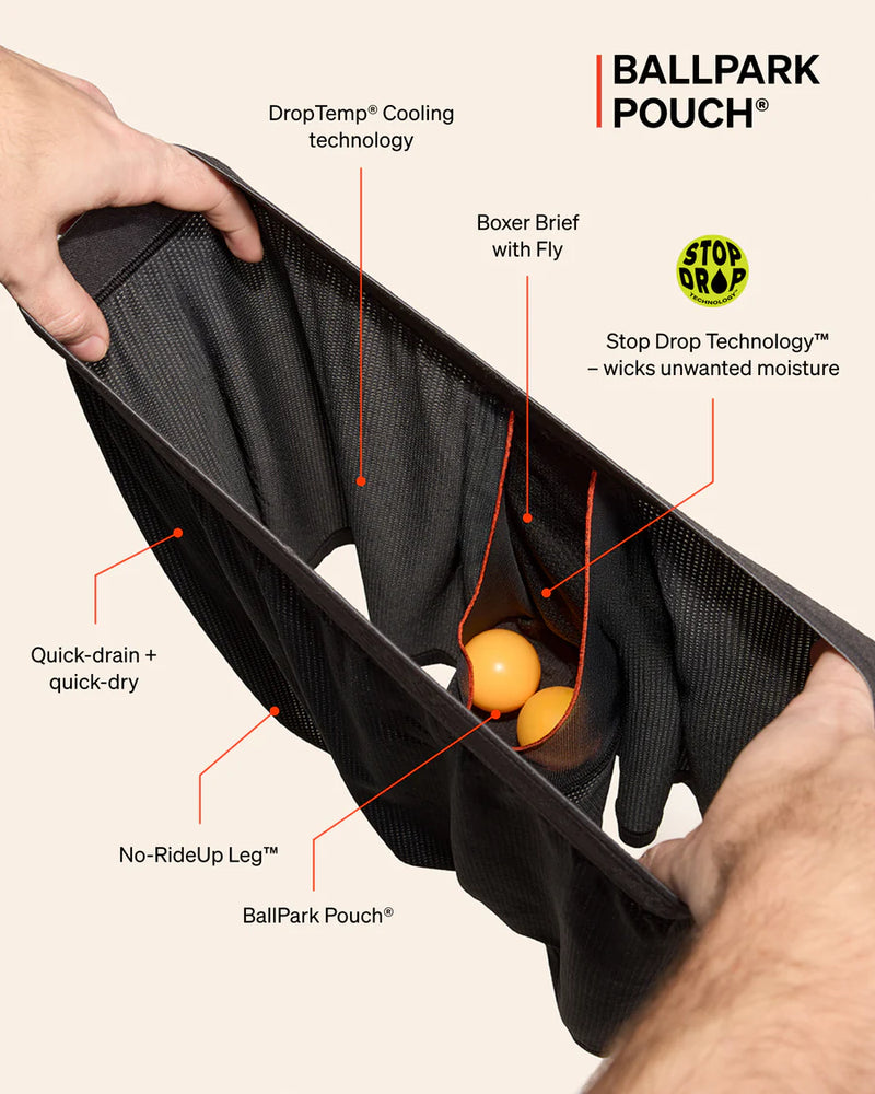 Gros plan de la poche BallPark du boxer SAXX, maintien ergonomique sans frottement