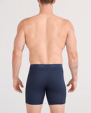 Homme portant le boxer SAXX Quest Quick-Dry marine, ajustement confortable sans restriction